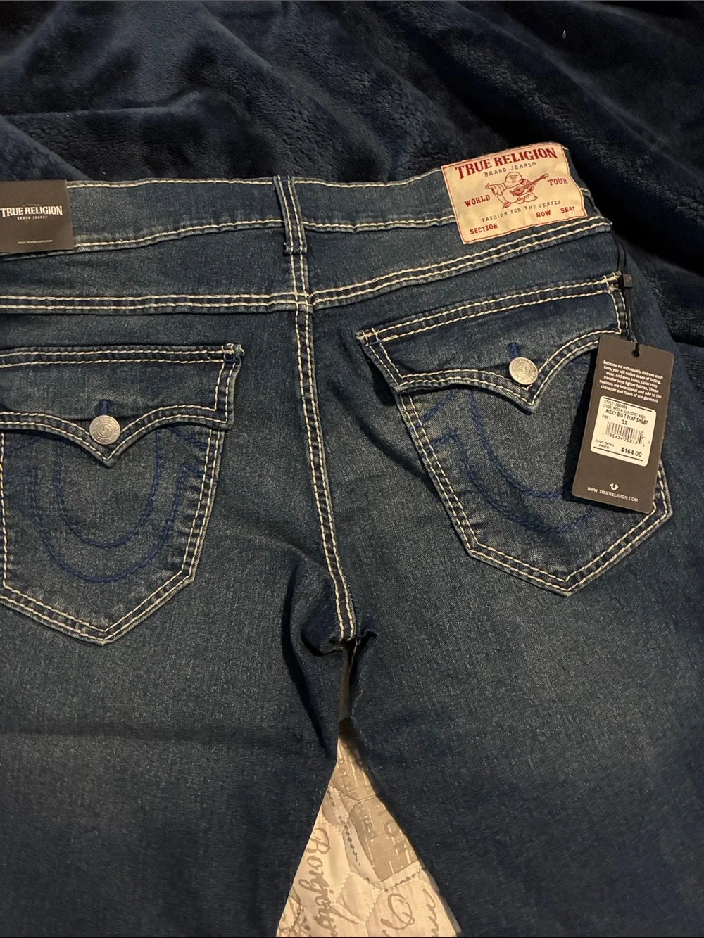 True Religion Dark Indigo Boot-Cut Jeans with Signature Back Pockets